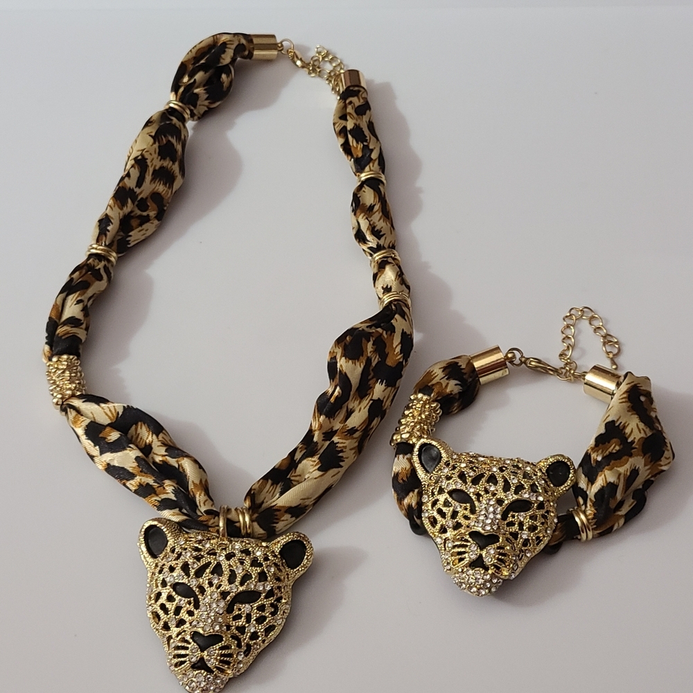 Vintage Leopard Necklace Bracelet Nordstrom Qvc Estate Jewelry Cat Rhinestones